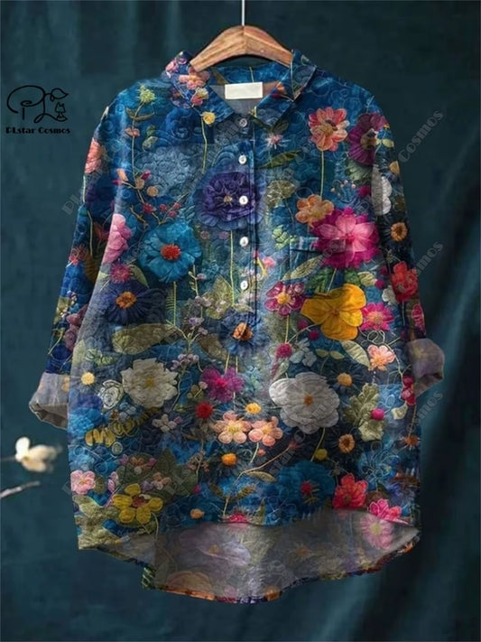 3D Floral Open Tube Shirt for Bold Summer Vibes