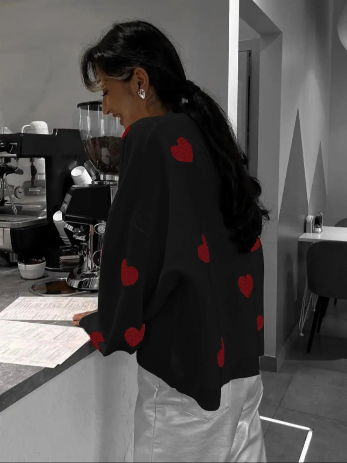 Printed Heart Knitted Sweater