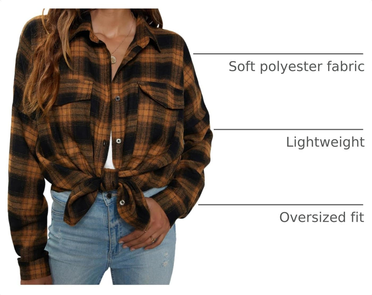 Women'S Button down Flannel Shirts Plaid Shacket Long Sleeve Collared Business Casual Tops Work Blouses