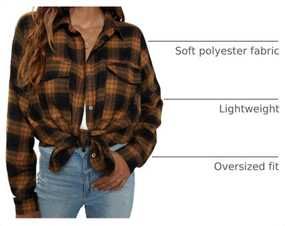 Women'S Button down Flannel Shirts Plaid Shacket Long Sleeve Collared Business Casual Tops Work Blouses