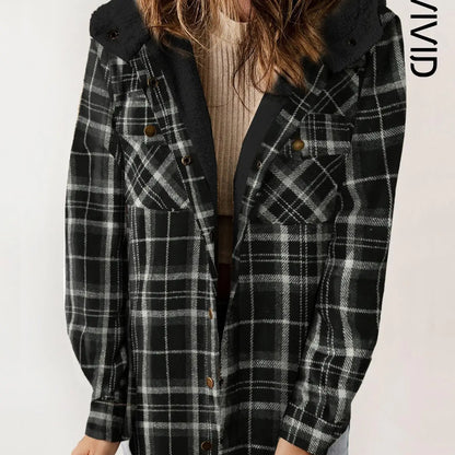 Plaid Hooded Casual Outerwear