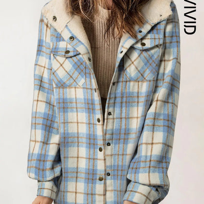 Plaid Hooded Casual Outerwear