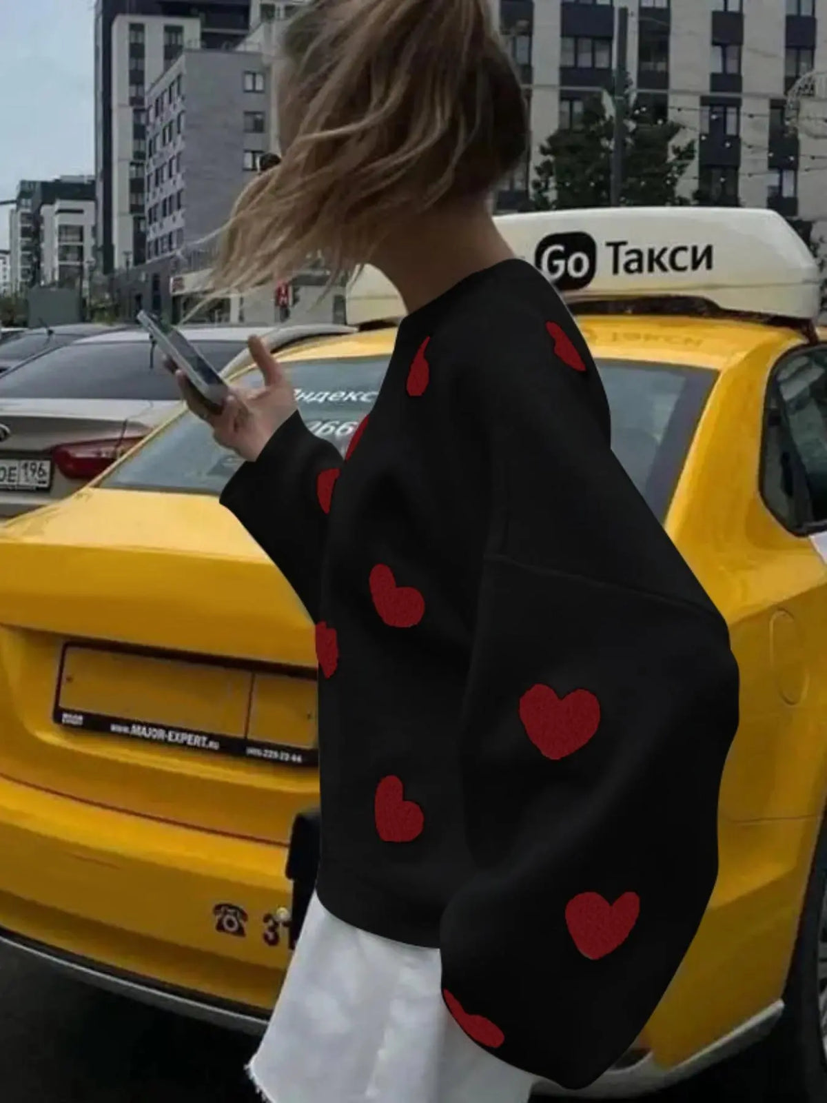 Printed Heart Knitted Sweater