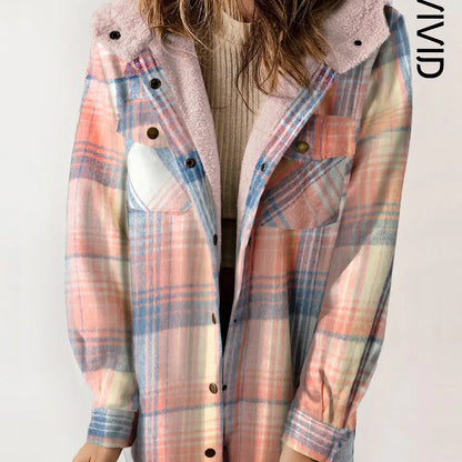 Plaid Hooded Casual Outerwear