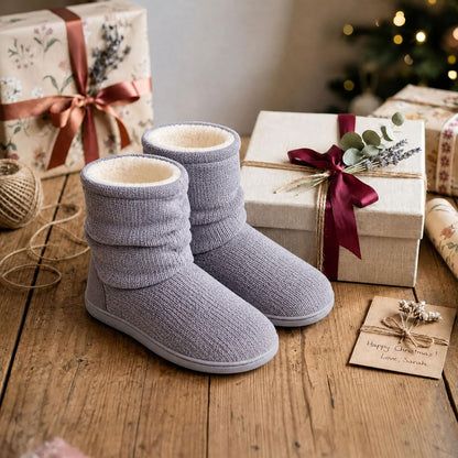 Women'S Cozy Winter Slipper Boots Warm Chenille Knit Bootie Memory Foam Non-Slip Indoor Outdoor House Shoes