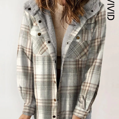 Plaid Hooded Casual Outerwear