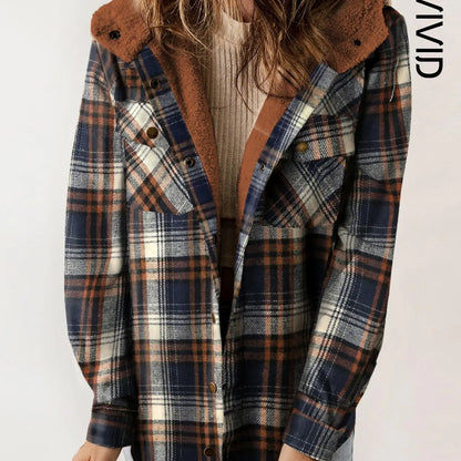 Plaid Hooded Casual Outerwear