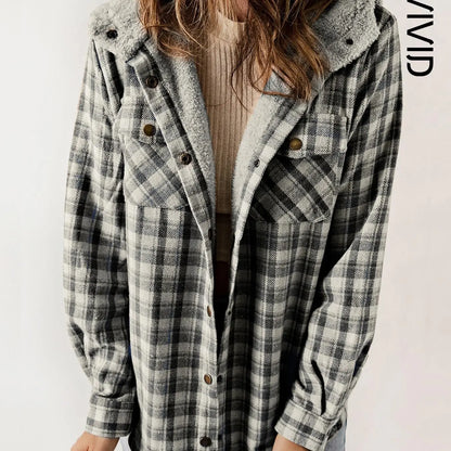 Plaid Hooded Casual Outerwear