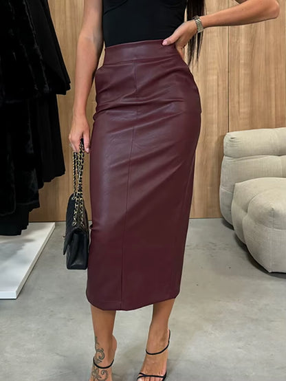 Leather Patchwork High Waist Maxi Skirt