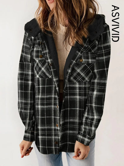 Plaid Hooded Casual Outerwear