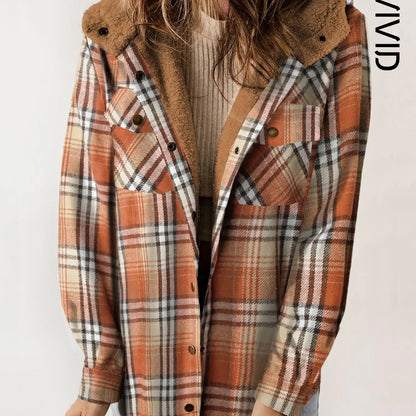 Plaid Hooded Casual Outerwear